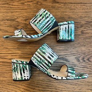 Nanette Lepore Double Strap Sandal Size 7 Black and White Stripe with Palm